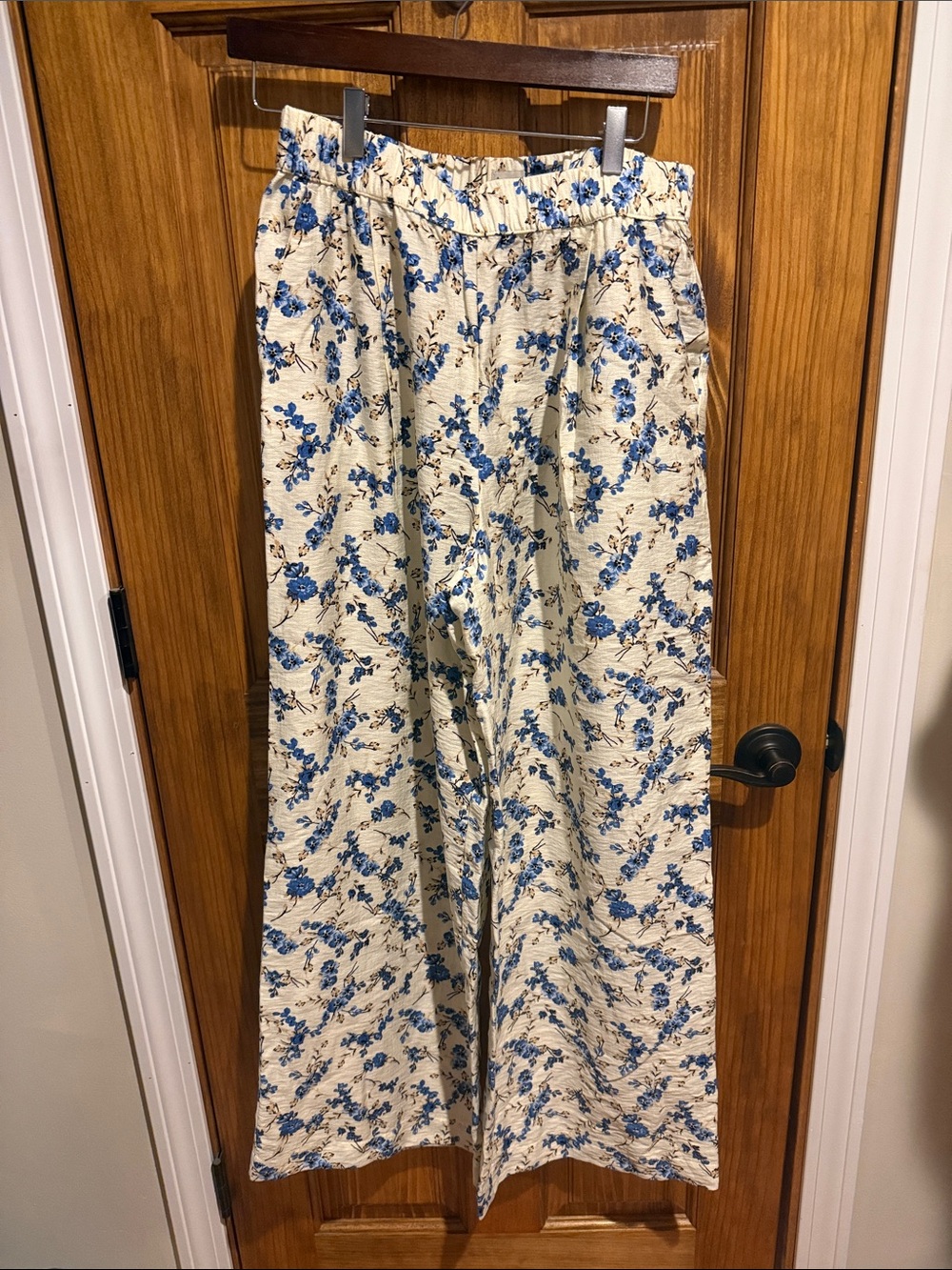a new day Cream Wide Leg Pants with Blue Floral Print